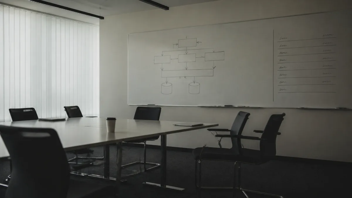 The diagram survives the meeting untouched. The column beside it is the part that mattered. AI-generated cover image; style reference by Michael Pointner on Unsplash.